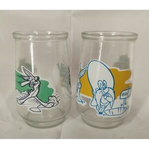 Vintage Welchs Looney Tunes Collector Glasses Jars 2pc Bug Bunny Yosemite Sam